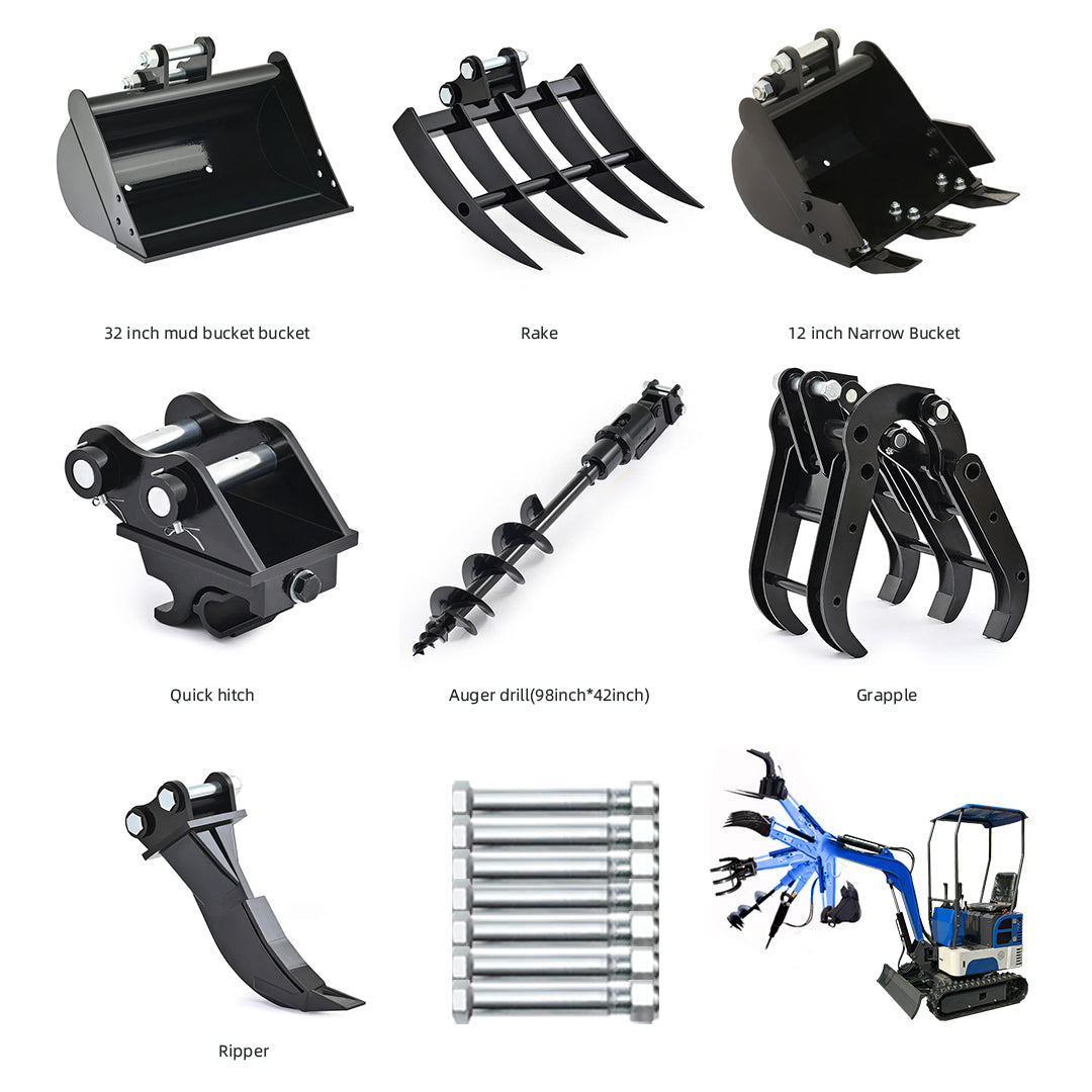 LADYS Mini Excavator Attachments Narrow Bucket Ripper Rake Auger For Mini Excavator